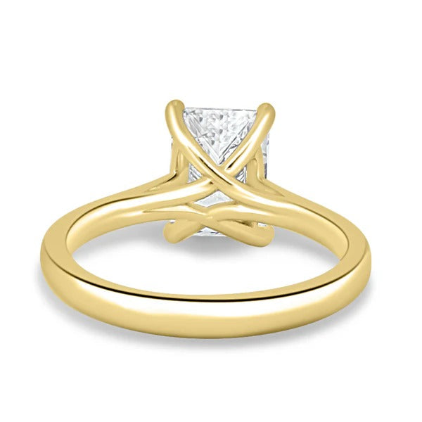 Radiant cut diamond trellis setting crossing claws gallery view