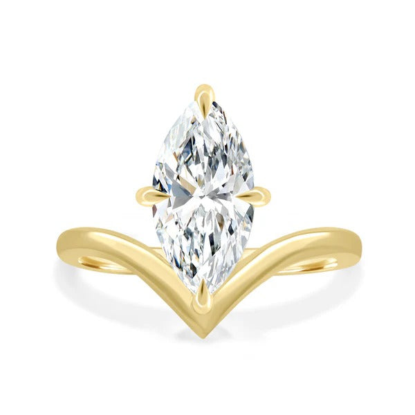 Deep V chevron band marquise ring side profile