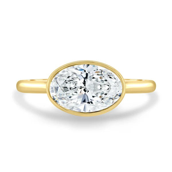Oval cut lab grown diamond east west bezel set ring