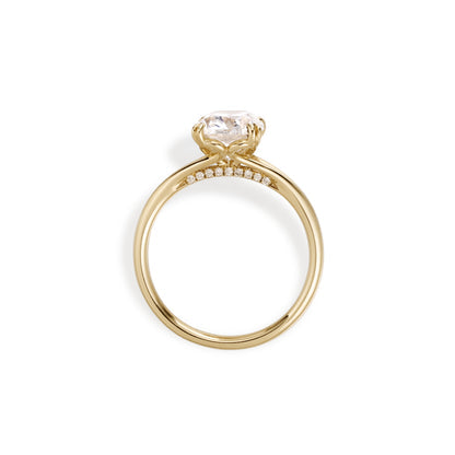 Side profile showing the hidden pave halo under an old mine cut lab grown diamond