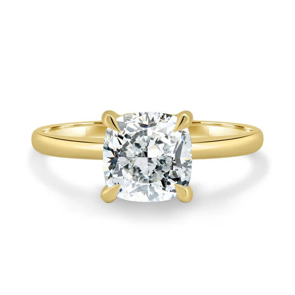 Cushion cut lab grown diamond solitaire ring side profile