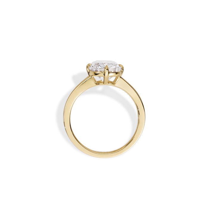 Side profile of an antique old mine cut lab grown diamond in ball claws