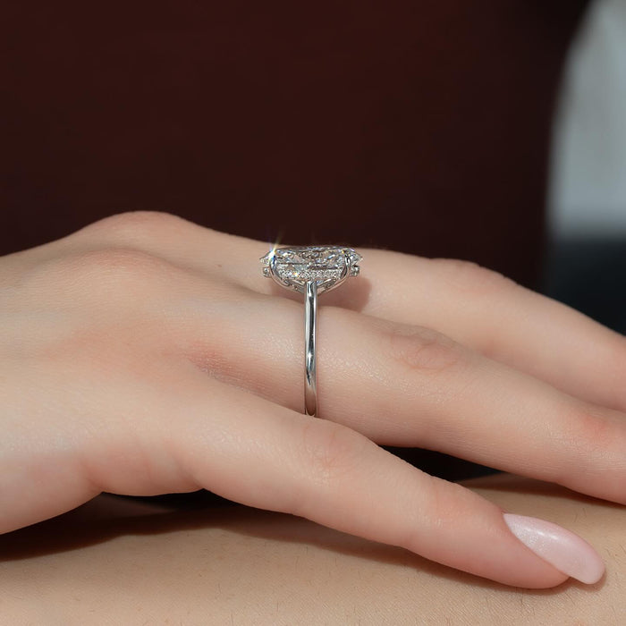 Elongated cushion lab grown diamond ring with divided shank in white gold