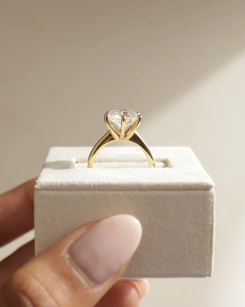 Six button claw round diamond solitaire ring detail