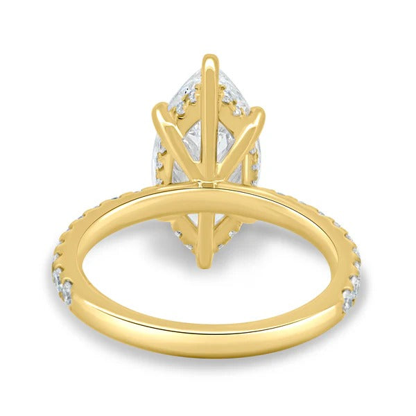 Rear view showing the marquise shaped hidden halo beneath the stone
