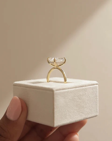 Radiant cut lab grown diamond solitaire ring side profile