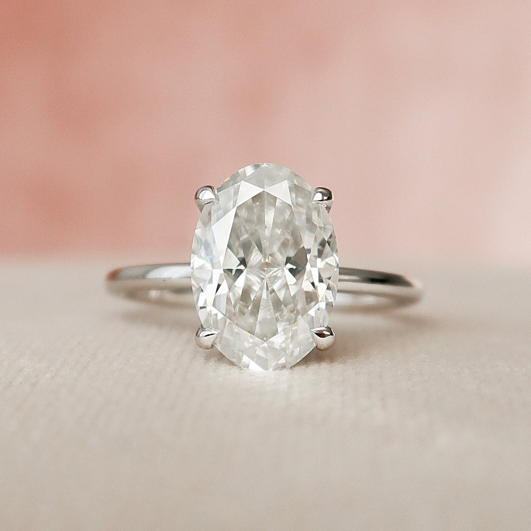 Gothic Art Deco oval lab grown diamond engagement ring, front view