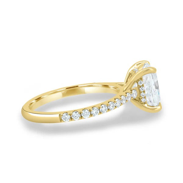 Elongated cushion lab grown diamond pave ring side profile