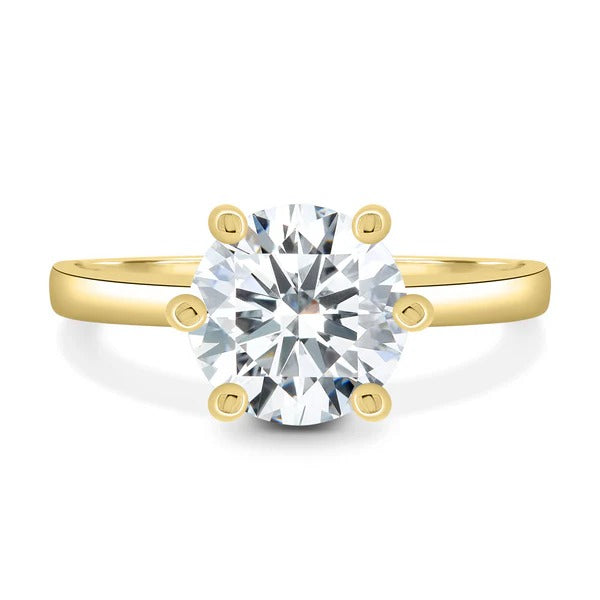 Round cut lab grown diamond six square claw cathedral solitaire ring