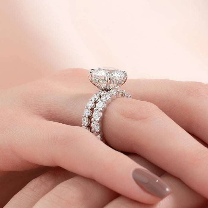 Engagement ring and matching diamond eternity wedding band together