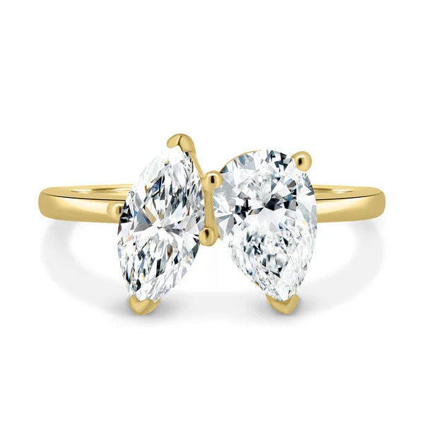Marquise and pear cut lab grown diamond Toi et Moi ring