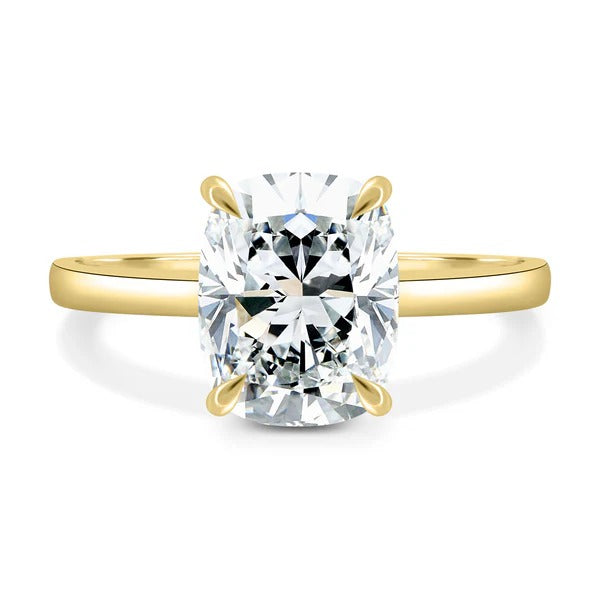 Elongated cushion cut lab grown diamond solitaire ring with hidden halo