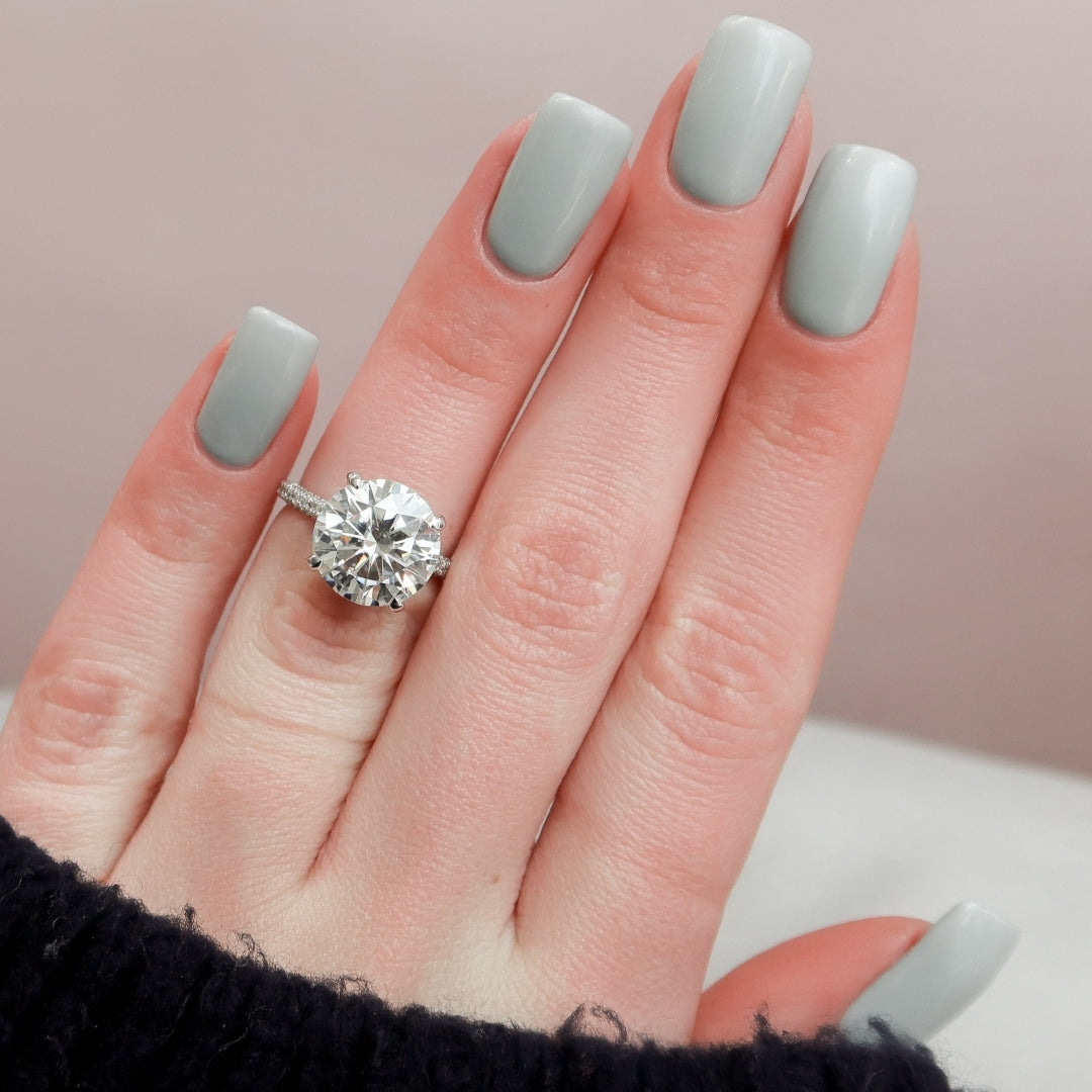 Handmade round cut lab grown diamond ring, front view