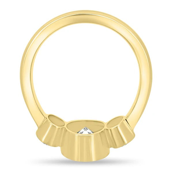 Three oval diamonds each in its own full bezel seen from the side