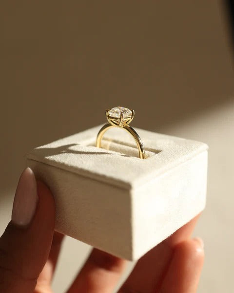 Asscher cut lab grown diamond four claw solitaire ring