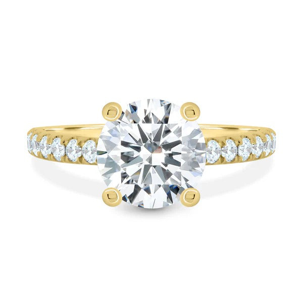 Round cut lab grown diamond hidden halo ring with French pave band
