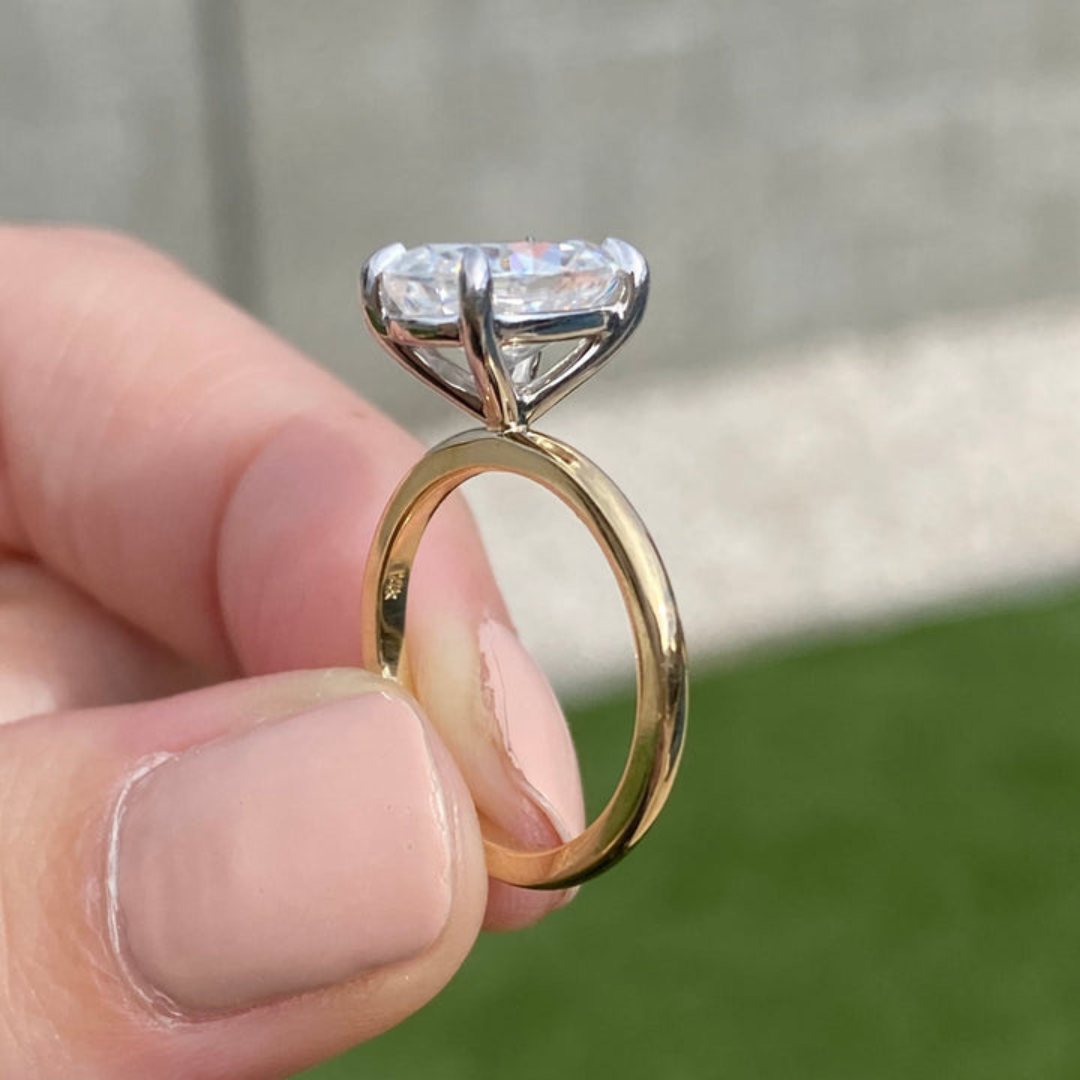 Art Deco oval cut lab grown diamond engagement ring, front view