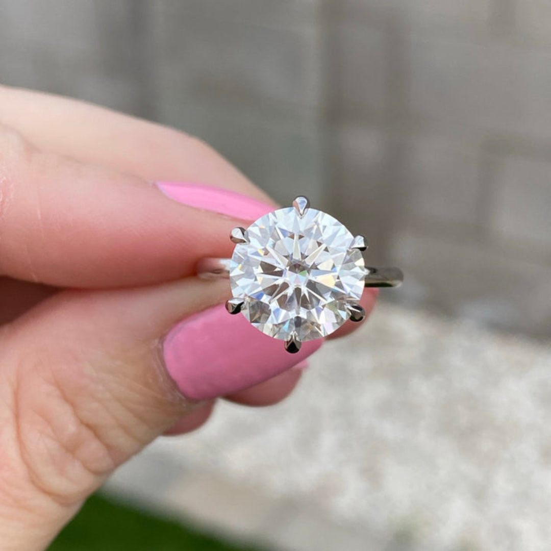 Antique Art Deco round cut lab grown diamond engagement ring, front view