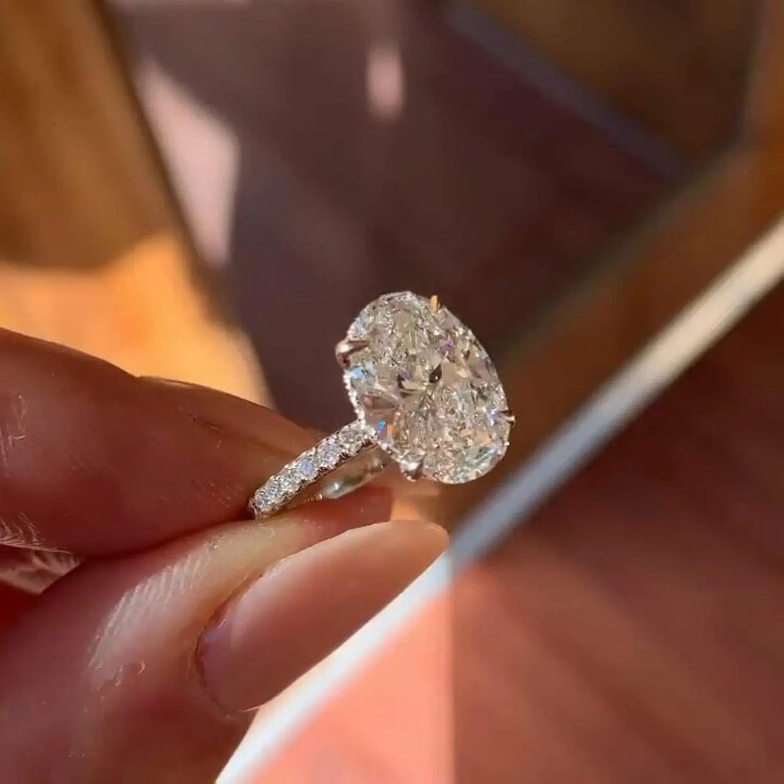 Oval Cut Moissanite Hidden Halo Solitaire Engagement Ring in 14K White Gold — Mapple Gems