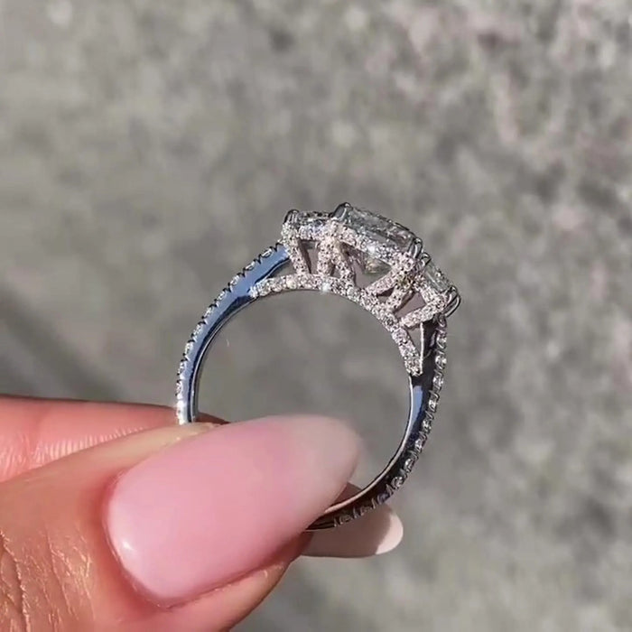 Radiant Cut Moissanite Three Stone Engagement Ring in 14K Gold — Mapple Gems