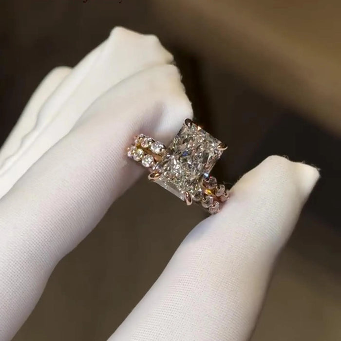Radiant Cut Moissanite Halo Wedding Ring Set in 14K Gold — Mapple Gems