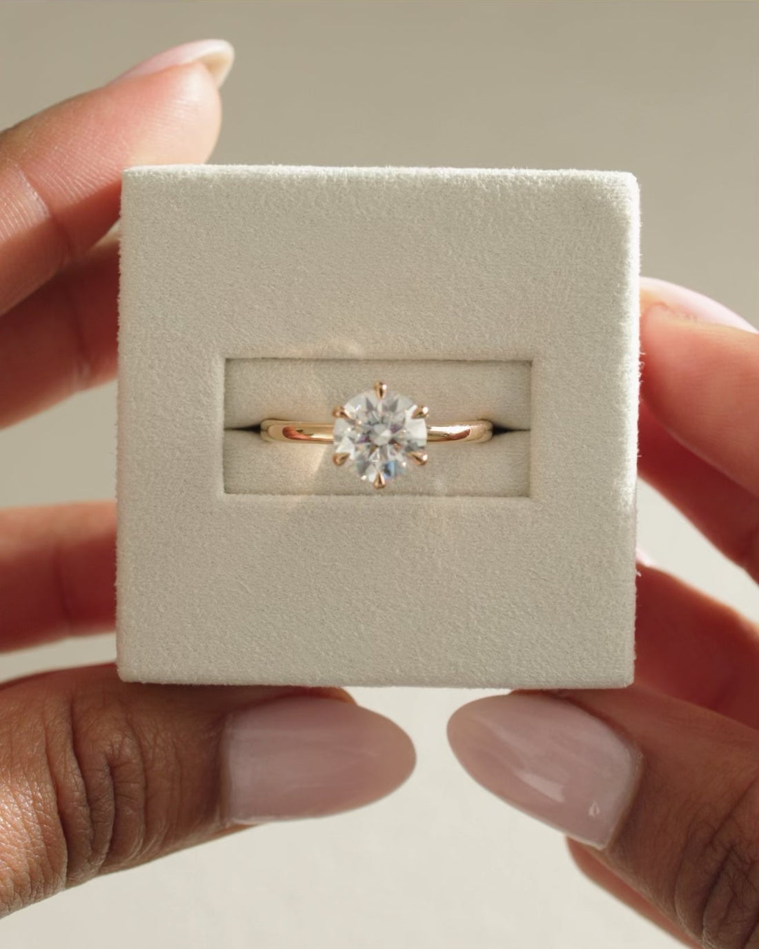 Round Cut Moissanite Six Claw Solitaire Engagement Ring with Classic Polished Band - view 1