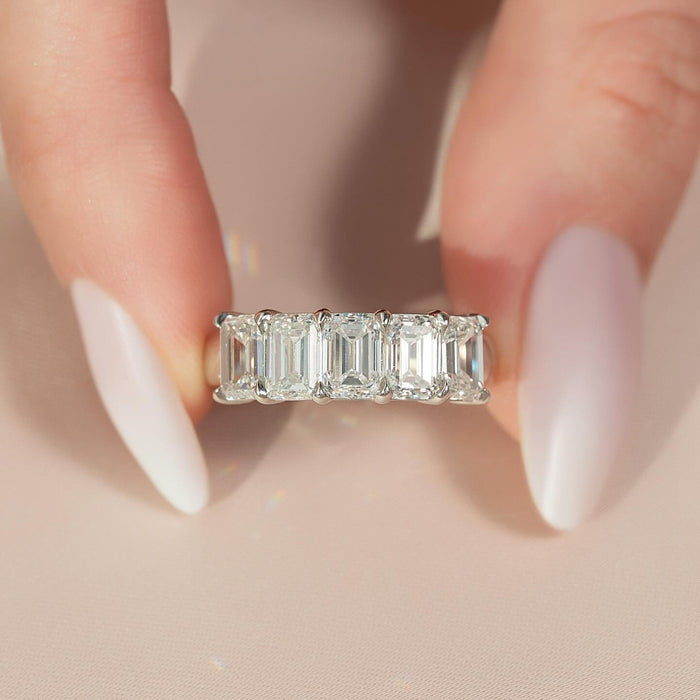 Emerald Cut Moissanite Five Stone Wedding Band in 14K White Gold — Mapple Gems