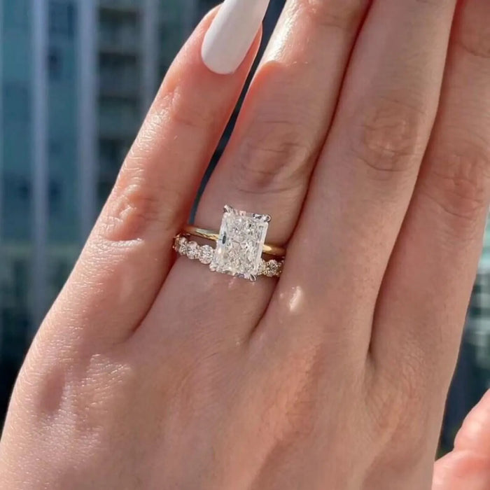 Radiant Cut Moissanite Round Band Bridal Set in 14K Gold — Mapple Gems