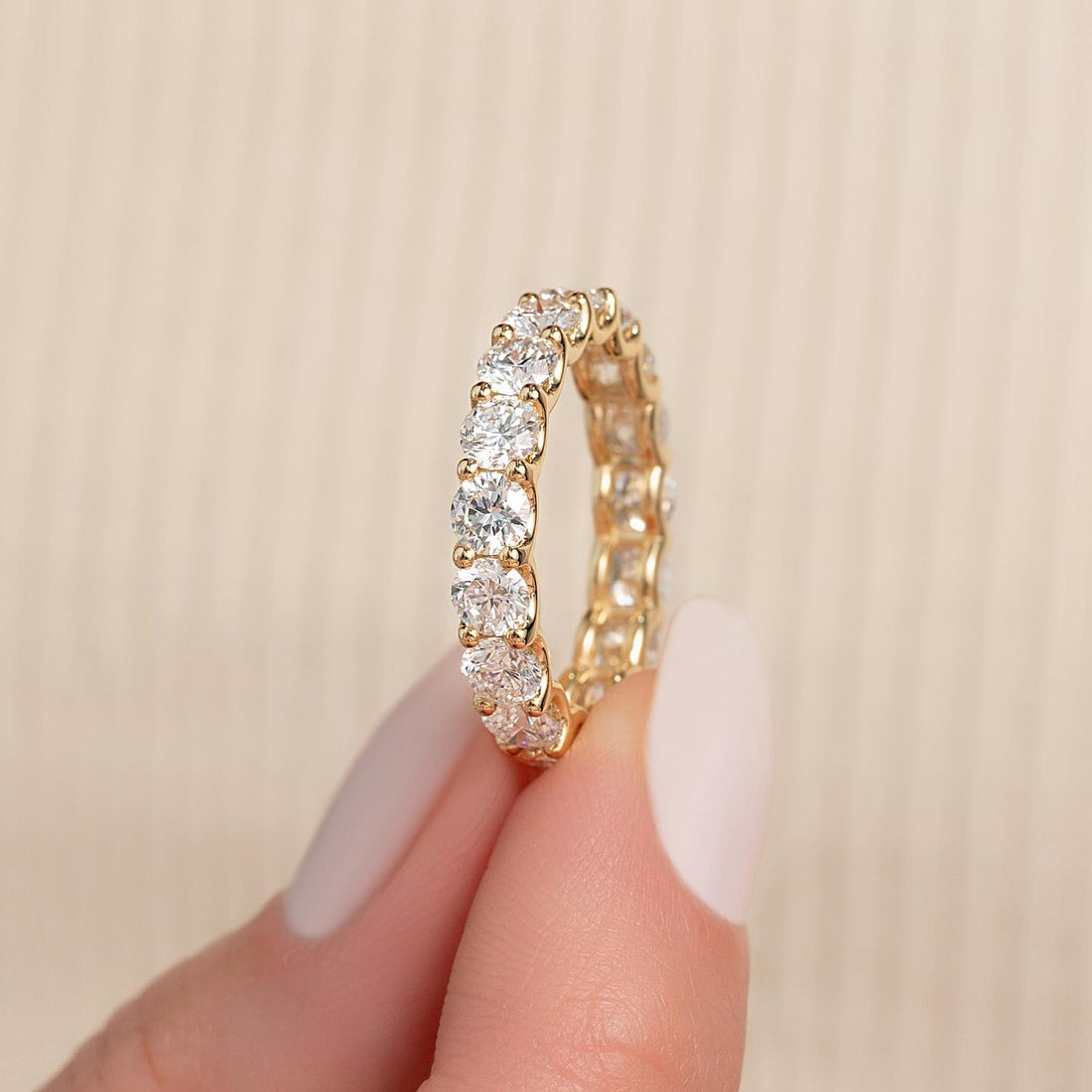 Round Cut Moissanite Full Eternity Wedding Band in 14K Gold — Mapple Gems