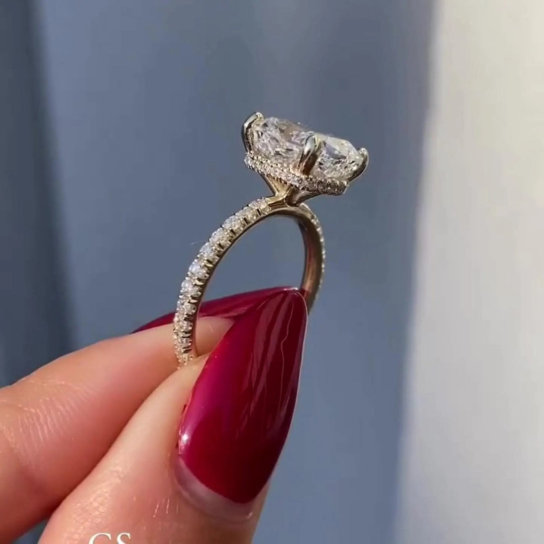 Cushion Cut Moissanite Hidden Halo Engagement Ring in 14K Gold — Mapple Gems