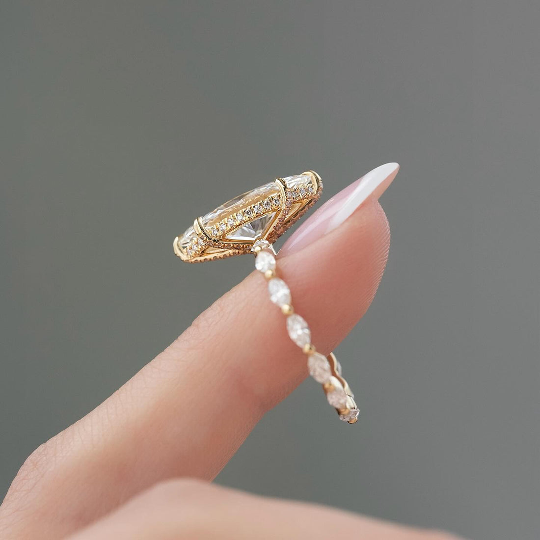 Marquise Moissanite Hidden Halo Marquise Band Ring profile in 14K Gold