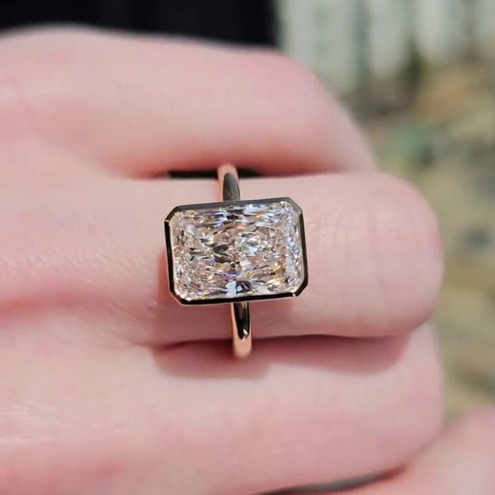 Radiant Cut Moissanite Bezel Solitaire Engagement Ring in 14K Gold — Mapple Gems