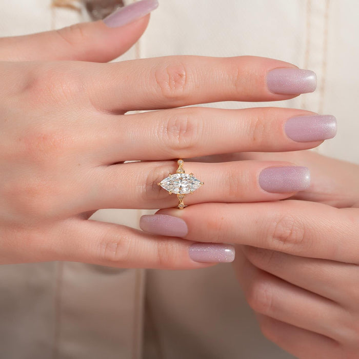 Marquise Cut Moissanite East-West Vintage Milgrain Ring in 14K Gold — Mapple Gems