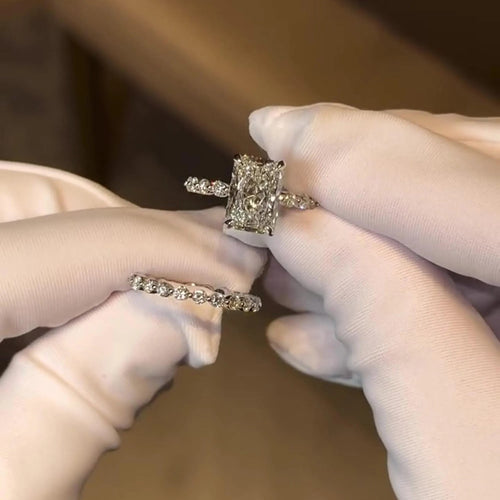 Radiant Cut Moissanite Bridal Set with Round Band in 14K Gold — Mapple Gems