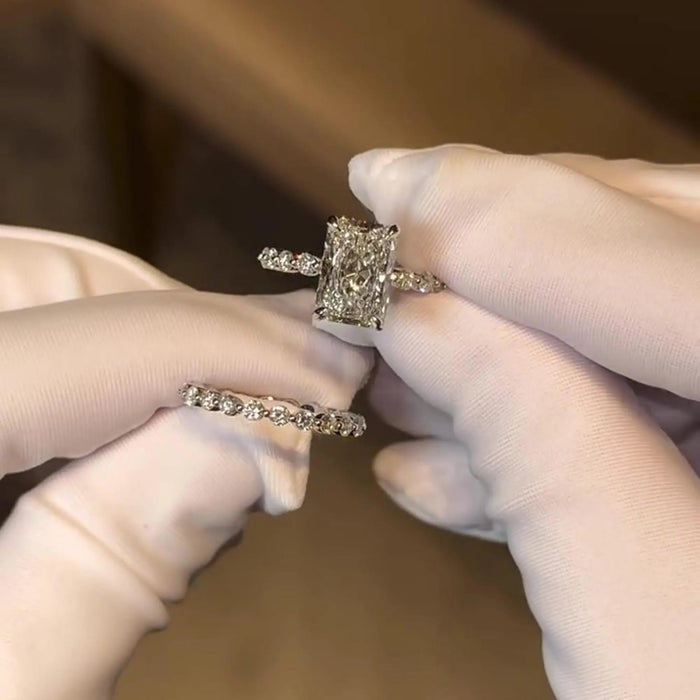 Radiant Cut Moissanite Bridal Set with Round Band in 14K Gold — Mapple Gems