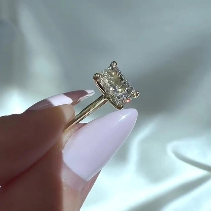 Radiant Cut Moissanite Solitaire Engagement Ring in 14K Gold — Mapple Gems
