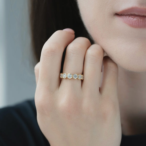 Round Moissanite Bezel Set Eternity Band Ring in 14K Gold