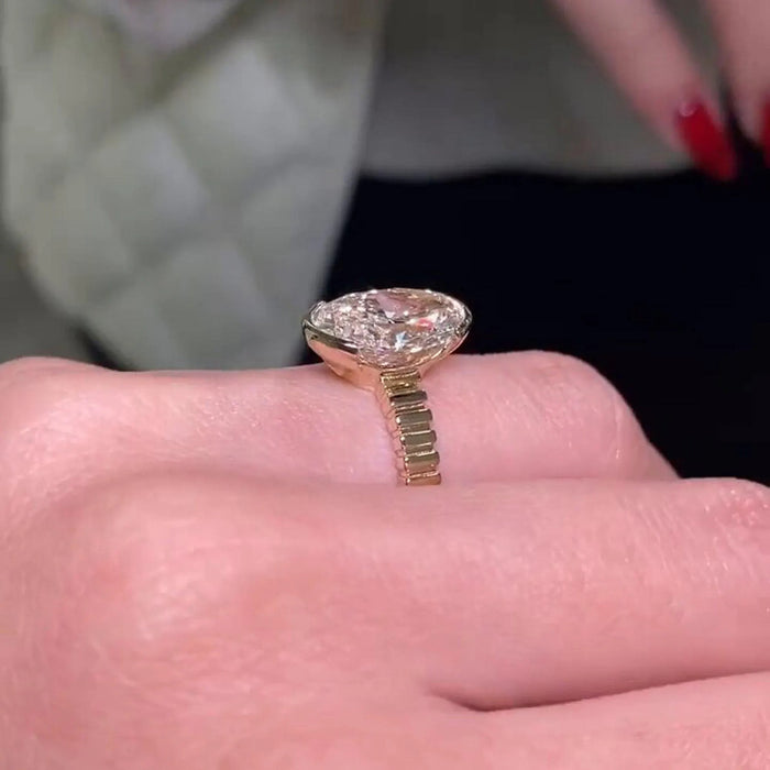 Oval Cut Moissanite Half Bezel Engagement Ring in 14K Gold — Mapple Gems