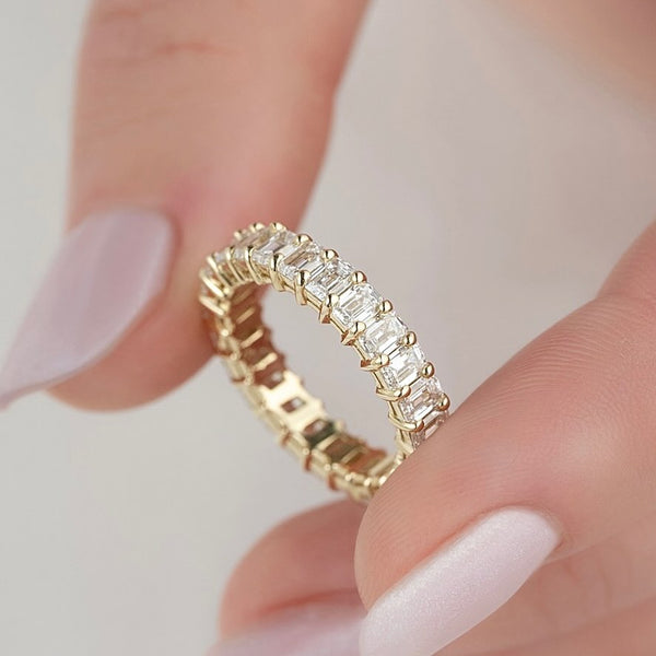 Emerald Cut Moissanite Eternity Wedding Band Ring in 14K Gold