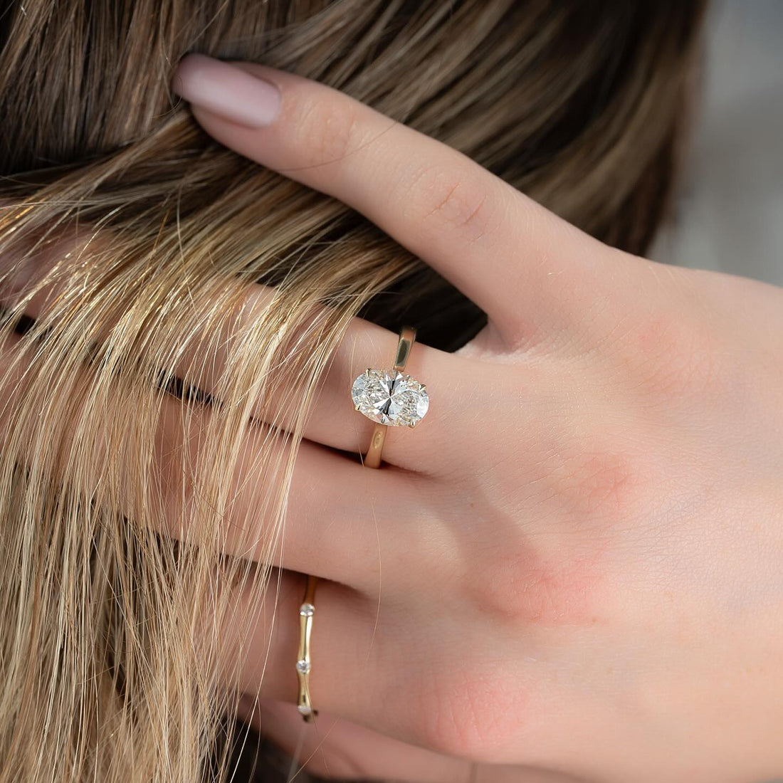 Oval Cut Moissanite Hidden Halo Solitaire Ring in 14K Gold — Mapple Gems