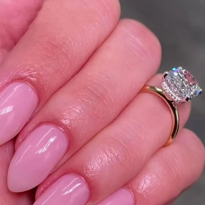 Cushion Cut Moissanite Hidden Halo Solitaire Ring in 14K Gold — Mapple Gems