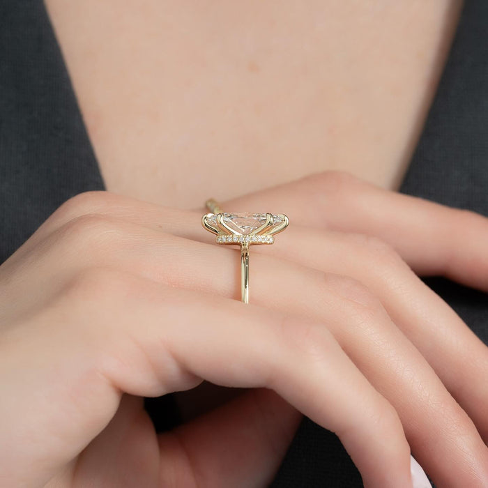 Marquise Cut Moissanite Six-Prong Hidden Halo Ring — side profile — Mapple Gems