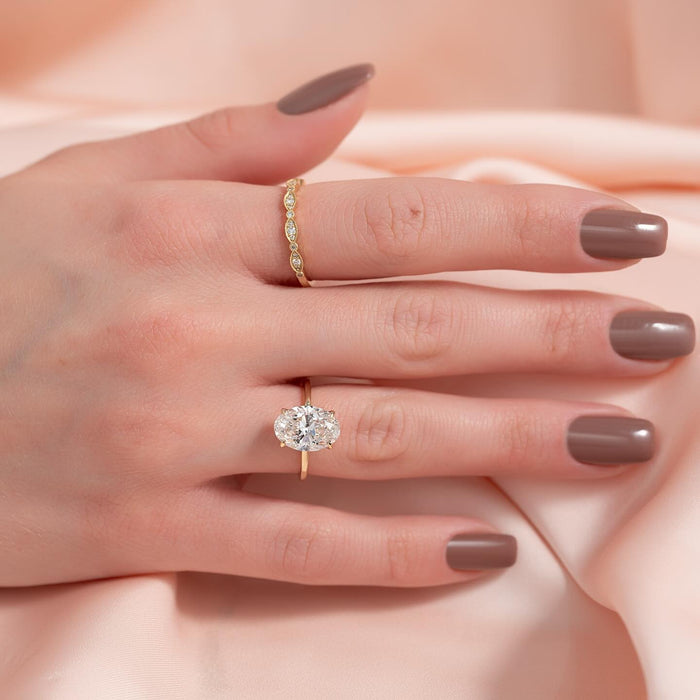 Oval Cut Moissanite East-West Hidden Halo Ring — on hand — Mapple Gems