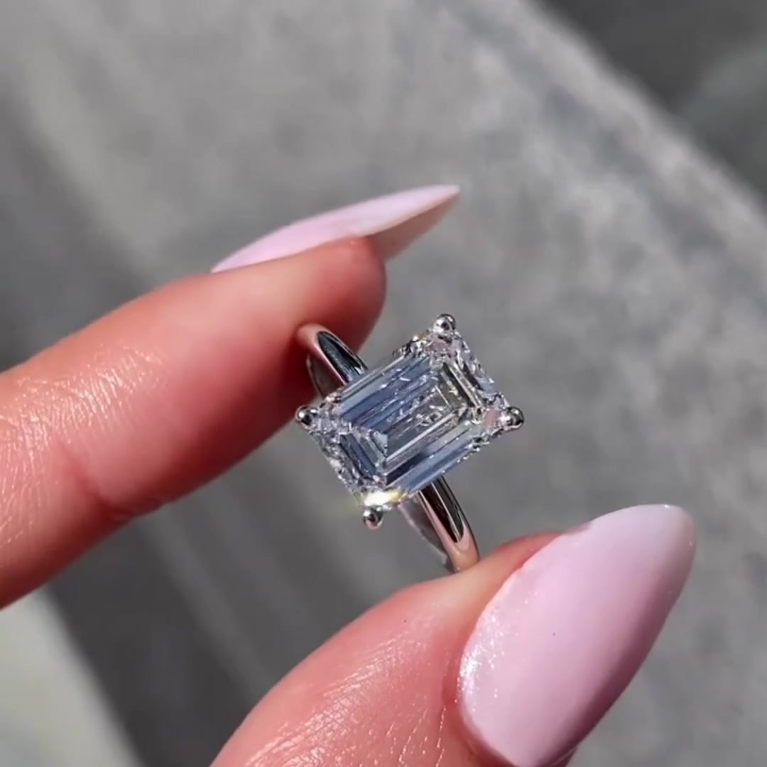 3 ct emerald cut moissanite solitaire halo engagement ring in gold