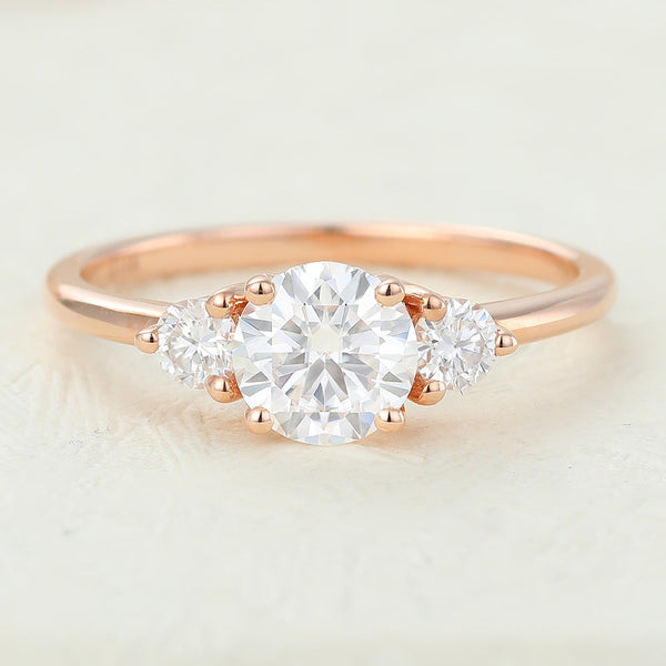 Round Cut Moissanite Three Stone Engagement Ring 2 CT to 5 CT