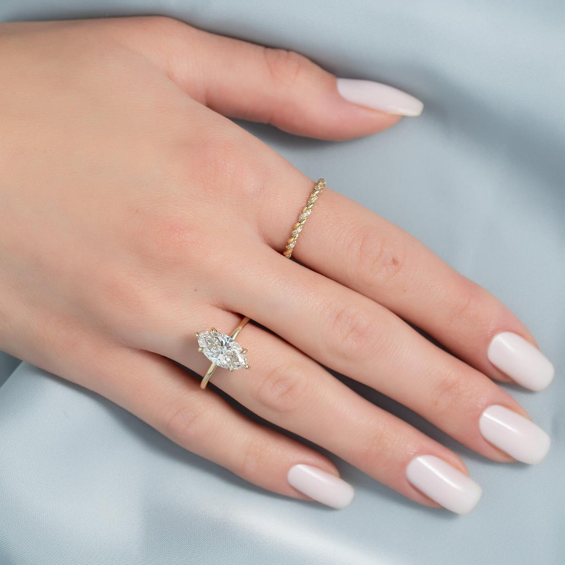 Marquise Cut Moissanite Hidden Halo Solitaire Ring — on hand — Mapple Gems