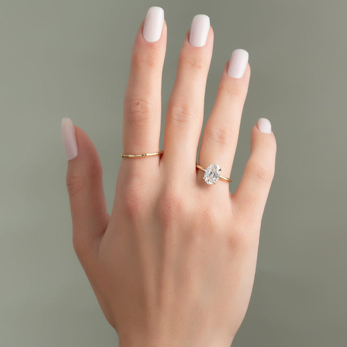 Oval Cut Moissanite Lotus Basket Hidden Halo Ring — on hand — Mapple Gems