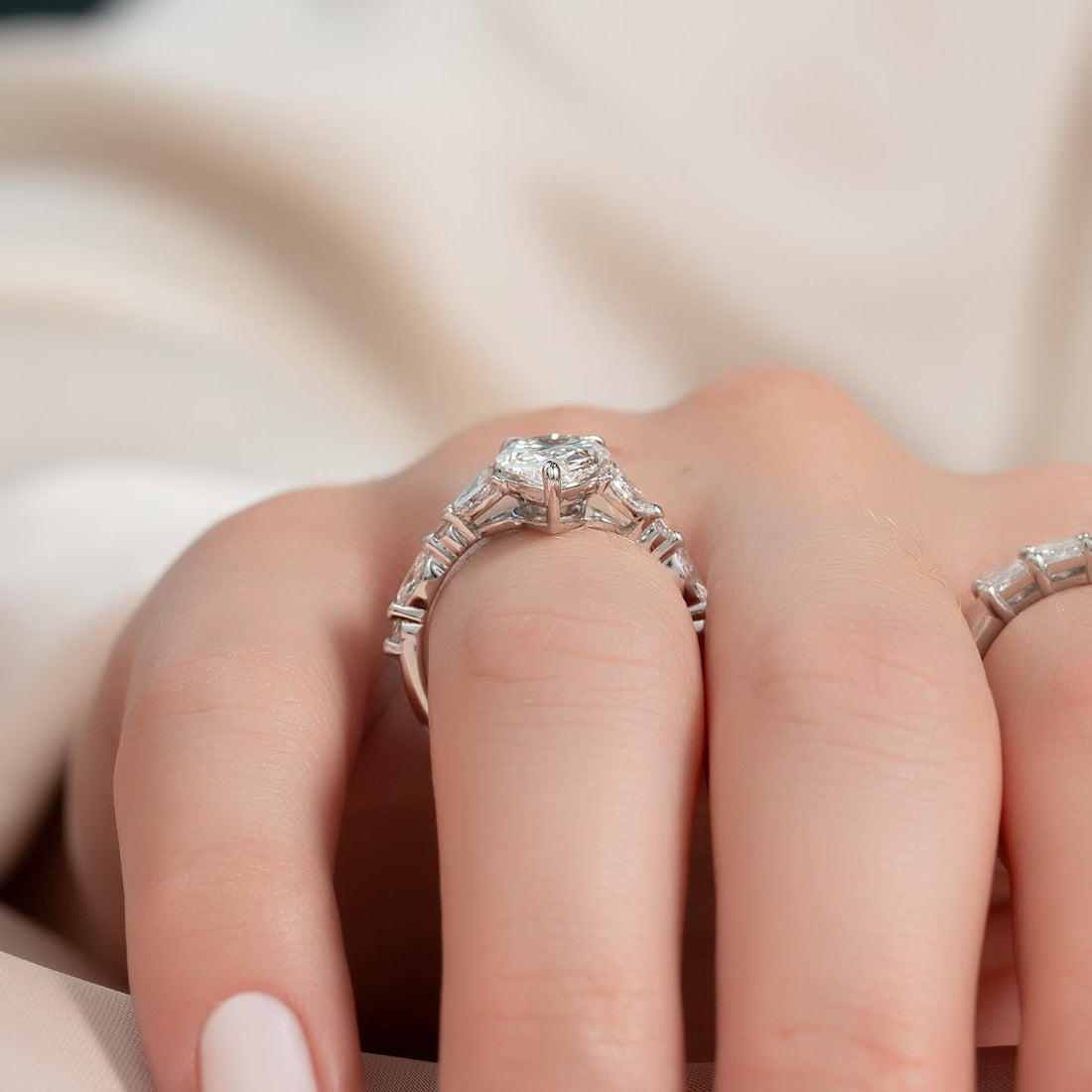 Pear Cut Moissanite Marquise Accent Cluster Ring — side profile — Mapple Gems