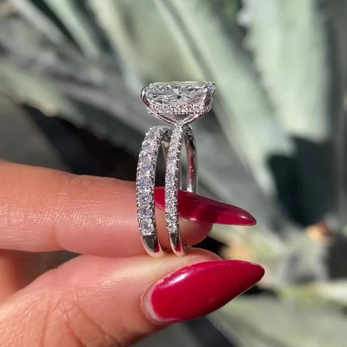 Radiant Cut Moissanite Hidden Halo Bridal Set in 14K Gold — Mapple Gems