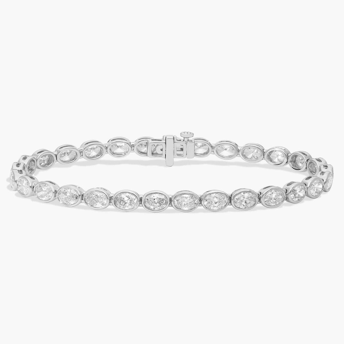 Oval Moissanite Bezel Tennis Bracelet in White Gold - Front View